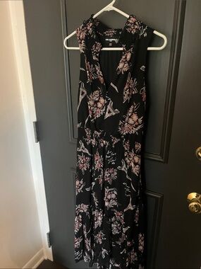 Karl Lagerfeld Black Maxi Dress with Pink Floral Print